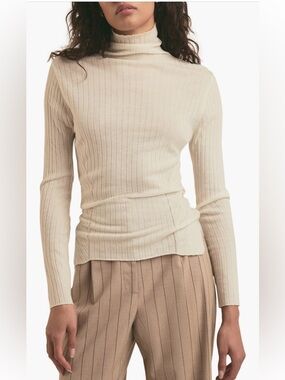 Favorite Daughter Nina Wool Turtleneck Sweater Cream Ribbed Size L